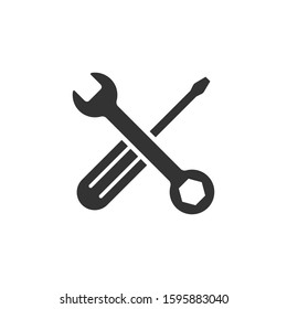 Wrench and screwdriver icon in flat style. Spanner key vector illustration on white isolated background. Repair equipment business concept.