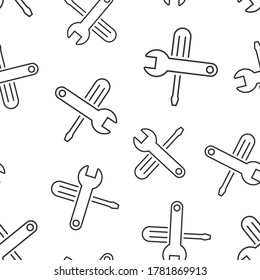 Wrench and screwdriver icon in flat style. Spanner key vector illustration on white isolated background. Repair equipment seamless pattern business concept.
