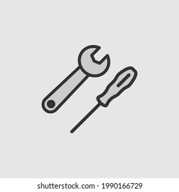 Wrench and screwdriver icon flat vector design. Repair symbol