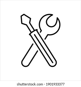Icono de llave y destornillador aislado en fondo blanco. Ilustración vectorial de icono de herramientas de trabajo.