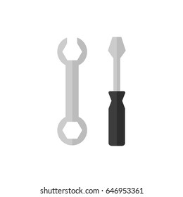 Wrench and screwdriver icon isolated on white background. Repair tools icon. Flat vector illustration design. 