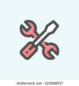  wrench screwdriver icon, isolated services colored outline icon in light blue background, perfect for website, blog, logo, graphic design, social media, UI, mobile app