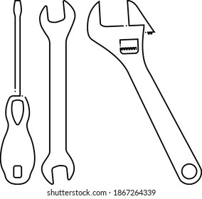 Wrench And Screwdriver Icon. Outline Simple Design. Vector Illustration.