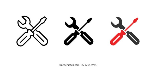 Llave inglesa con el icono del destornillador. Icono de la configuración. Símbolo de la reparación. Mantenimiento, icono del servicio. Ilustración vectorial 
