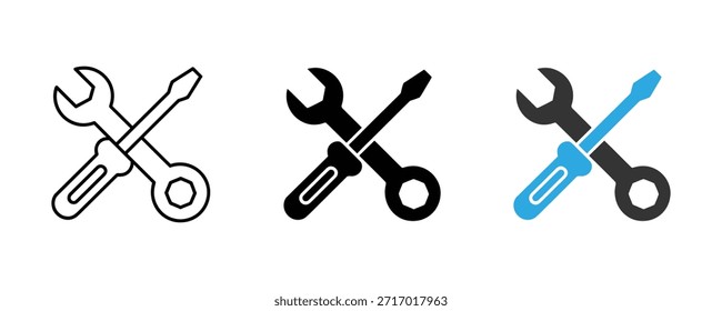Llave inglesa con el icono del destornillador. Icono de la configuración. Símbolo de la reparación. Mantenimiento, icono del servicio. Ilustración vectorial 