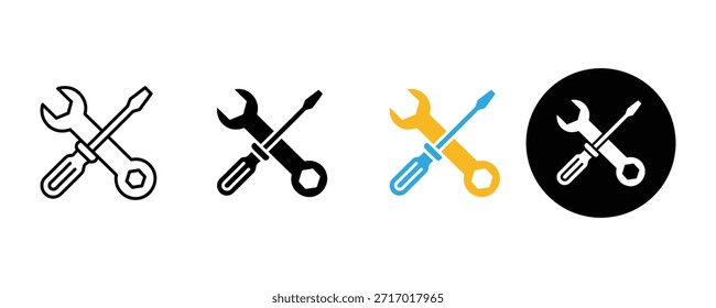 Llave inglesa con el icono del destornillador. Icono de la configuración. Símbolo de la reparación. Mantenimiento, icono del servicio. Ilustración vectorial 