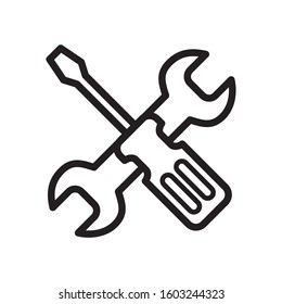 wrench and screwdriver icon,  setting icon, line style