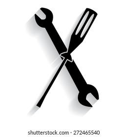 wrench and screwdriver icon  with shadow