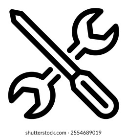 Wrench and screwdriver icon with simple and line style