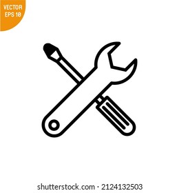 Wrench and screwdriver icon single simple vector illustration, good for all purposes,  Isolated on white background.