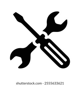 Wrench And Screwdriver Icon. Symbol For Repair. Workshop and Construction Work Tools. Customizable thin line illustration.  Editable stroke.