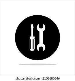 Wrench and screwdriver icon. in trendy flat style on black background. Shield symbol for your website design, logo, app, UI. Vector illustration, EPS10.