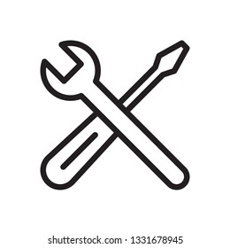 Wrench and screwdriver icon in trendy outline style design. Vector graphic illustration. Editable vector stroke. EPS 10.
