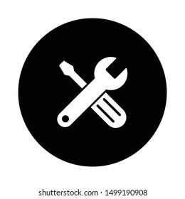 wrench & screwdriver icon vector black white color