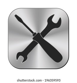  Wrench And Screwdriver icon - vector metal button