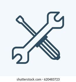 Wrench and screwdriver isolated on a white background. Line art. Retro design. Vector illustration