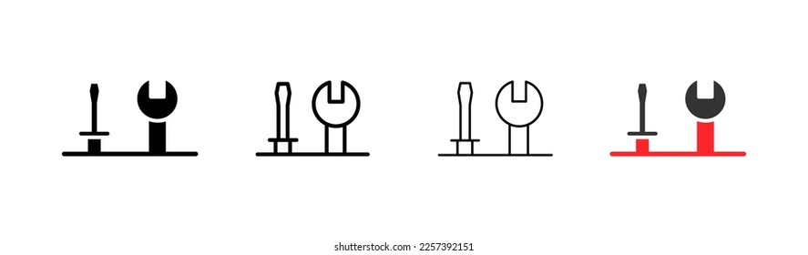 Wrench and screwdriver line icon. Construction, fix, repair, settings, build, engineer, engineering, architect, architecture, tools, builder. Vector icon in line, black and colorful style