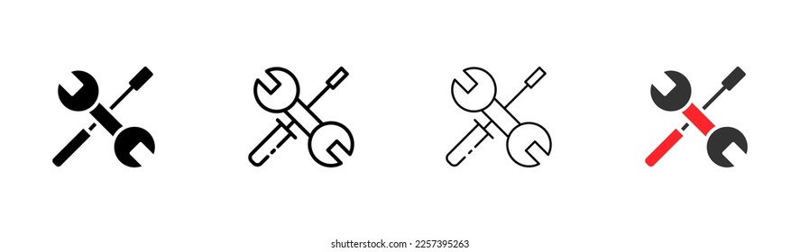 Wrench and screwdriver line icon. Construction, fix, engineering, tools, build, architect, architecture, settings, repair, builder, engineer. Vector icon in line, black and colorful style