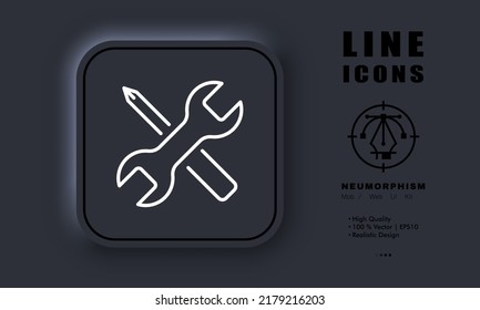 Wrench and screwdriver line icon. Fix, builder, master, build, construction, construct, work, mend. Repairs concept. Neomorphism style. Vector line icon for Business and Advertising.