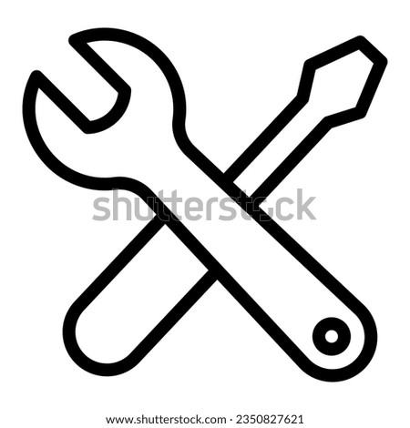 Wrench and screwdriver line icon, labour day concept, repair equipment sign on white background, screwdriver and wrench icon in outline for mobile web design. Vector graphics.