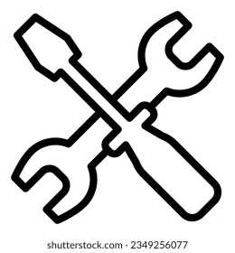 Icono de la línea de la llave y del destornillador. Ilustración vectorial de opciones aislada en blanco. Estilo de esquema de herramientas de reparación cruzadas diseñado para y aplicación.