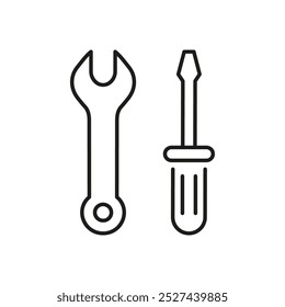 Wrench and Screwdriver Line Icon for Repair Services. Tools Sign for Technical Maintenance and Support Outline Symbol. Editable Stroke. Isolated Vector Illustration.