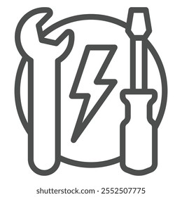 Wrench with screwdriver line icon, service and maintenance concept. Vector graphics. Power source repair sign on white background, outline style icon for mobile or web design