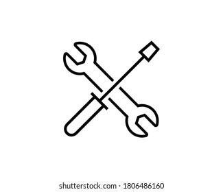 Wrench and screwdriver line icon. Settings sign. Tool. Vector on isolated white background. EPS 10.