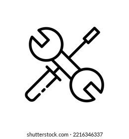 Wrench and screwdriver line icon. Tools, mend, fix, repair, build, construct, builder, technology, worker, service, engineer. Construction concept. Vector black line icon on a white background