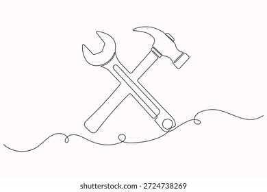 Chave de fenda e chave de fenda desenho de linha única moderna isolado no fundo branco