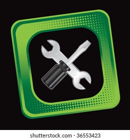wrench and screwdriver on tilted green web icon
