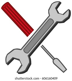 Wrench and screwdriver on white background illustration