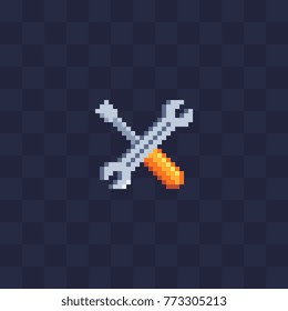 Wrench and screwdriver. Pixel art settings icon. Design of websites and mobile apps. 8-bit. Isolated abstract vector illustration.