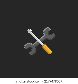 wrench and screwdriver in pixel art style