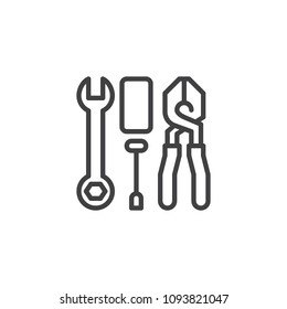 Wrench Screwdriver and Pliers outline icon. linear style sign for mobile concept and web design. Tools simple line vector icon. Symbol, logo illustration. Pixel perfect vector graphics