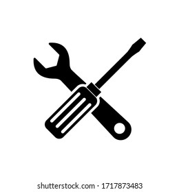 Llave y destornillador, icono de reparación, logotipo aislado en fondo blanco