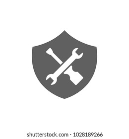 Wrench and screwdriver in shield icon in trendy flat style isolated on white background. Symbol for your web site design, logo, app, UI. Vector illustration, EPS