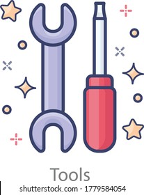 Llave con destornillador que muestra el concepto de herramientas técnicas mejor icono para el día laboral 