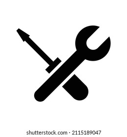 Iconos de silueta de llave y destornillador. Vector.