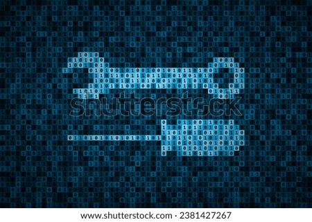 Wrench and screwdriver silhouettes made from 0 and 1 symbols of binary code. Concept of PC repair after system error, software problems and maintenance. Modern technologies