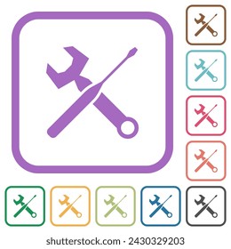 Wrench and screwdriver simple icons in color rounded square frames on white background