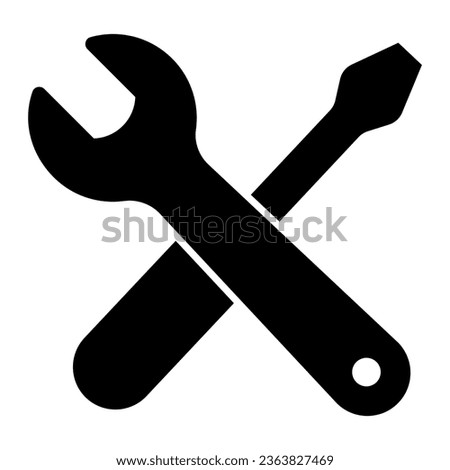 Wrench and screwdriver solid icon, labour day concept, repair equipment sign on white background, screwdriver and wrench icon in glyph style for mobile and web design. Vector graphics
