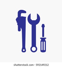 Wrench and Screwdriver Symbol Icon. Flat Isolated Graphic Vector Design Blue Color