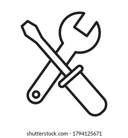 diseño de ilustraciones vectoriales del icono de la línea de la herramienta de destornillador y de la llave
