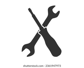 Werkzeug-Set für Schlüssel und Schraubenzieher, Einstellsymbol, Vektorgrafik