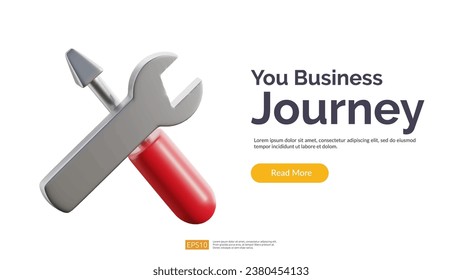 wrench and screwdriver tools. Fix and setting repair 3d illustration vector icon. Maintenance and construction service concept Isolate on white background