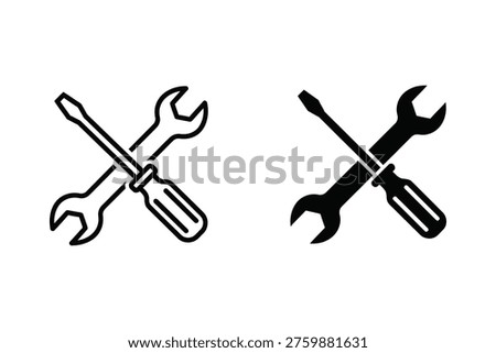 Wrench and Screwdriver Tools Icon: Outline and Solid