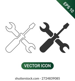 Werkzeug-Symbol für Schraubenschlüssel und Schraubendreher für Einstellungen und Reparatur