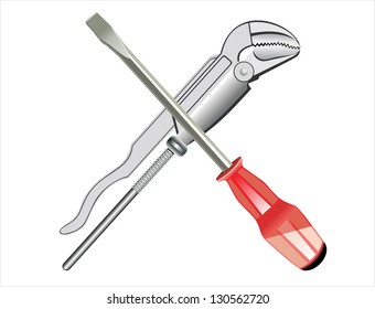 Wrench and screwdriver. Tools on white isolated background.