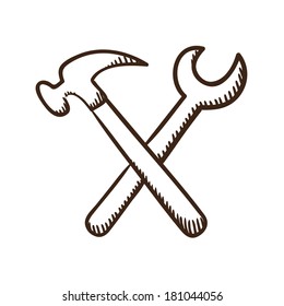 Wrench  and screwdriver tools symbol. Isolated sketch icon pictogram. Eps 10 vector illustration.